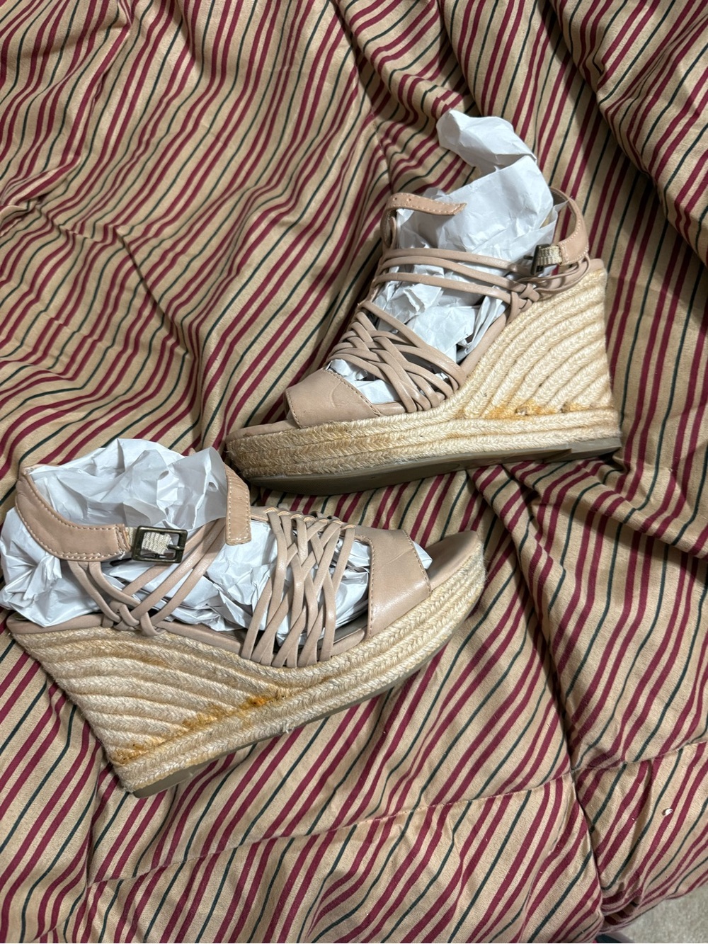 G for Guess Preowned Beige Wedge Espadrille Sandals with Strap size 9M